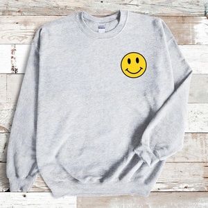 Smiley Face Crewneck Sweatshirt Ash Grey NEW with Tags